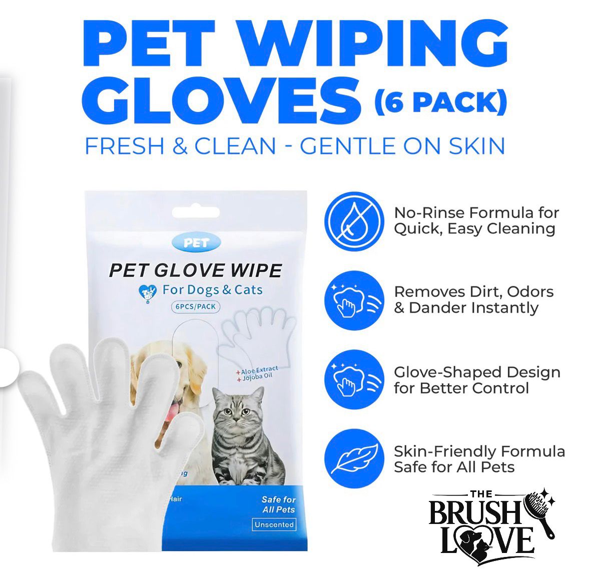 Pet Wiping Gloves (6 Pack)